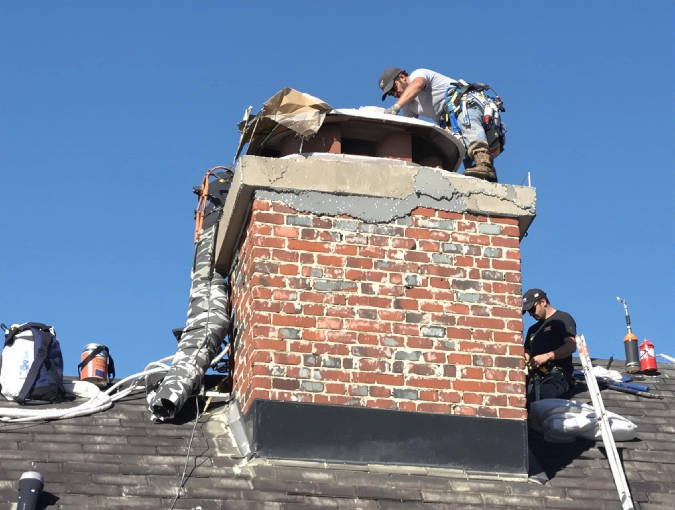 North Plainfield Chimney Sweep installing a custom chimney crown in North Plainfield, NJ