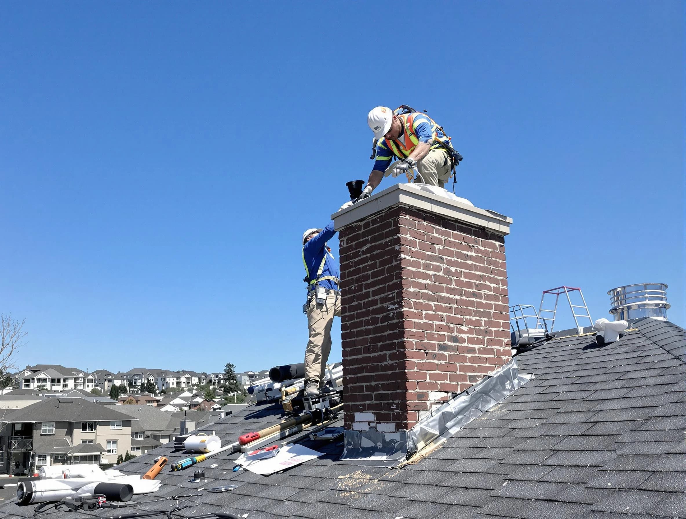 North Plainfield Chimney Sweep repairing a chimney crown in North Plainfield, NJ