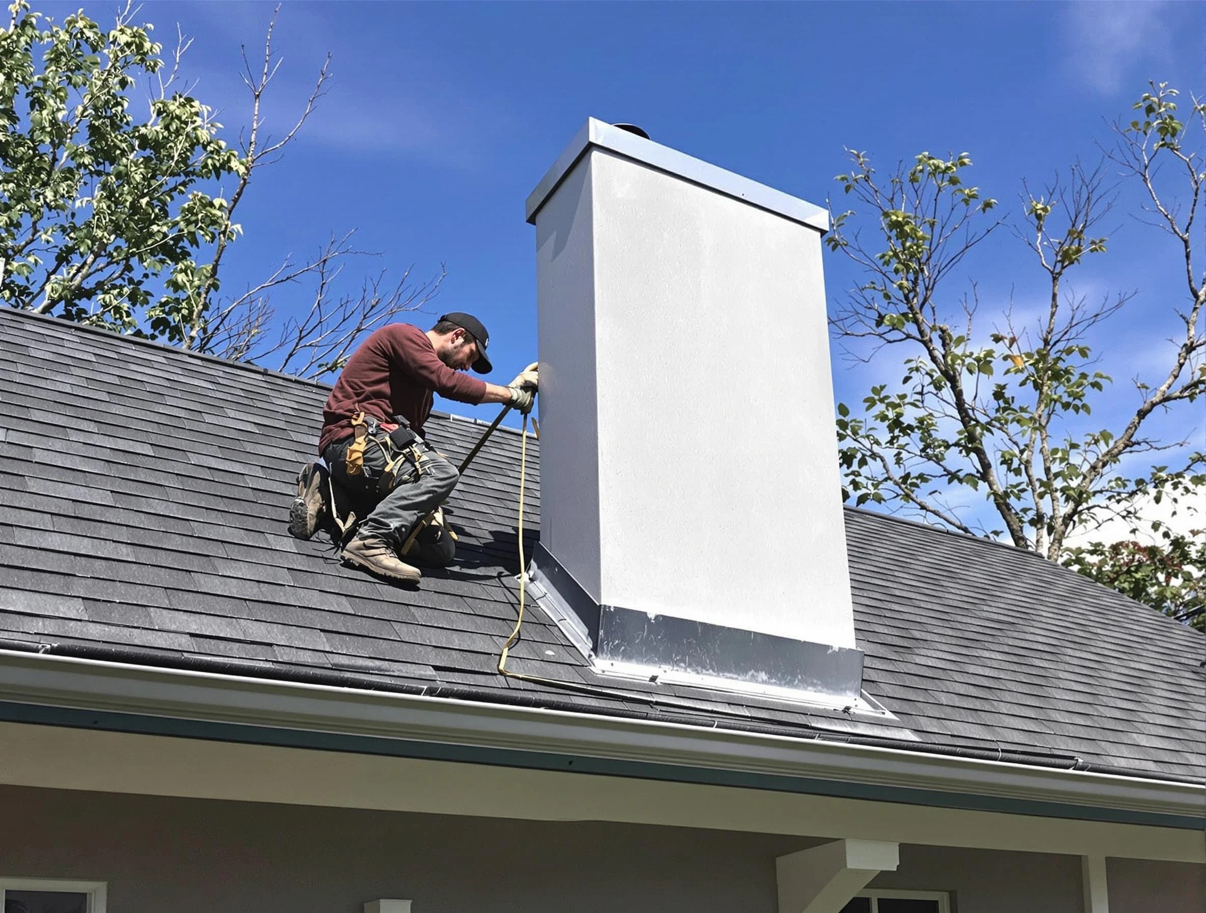 North Plainfield Chimney Sweep team member finishing chimney construction in North Plainfield, NJ