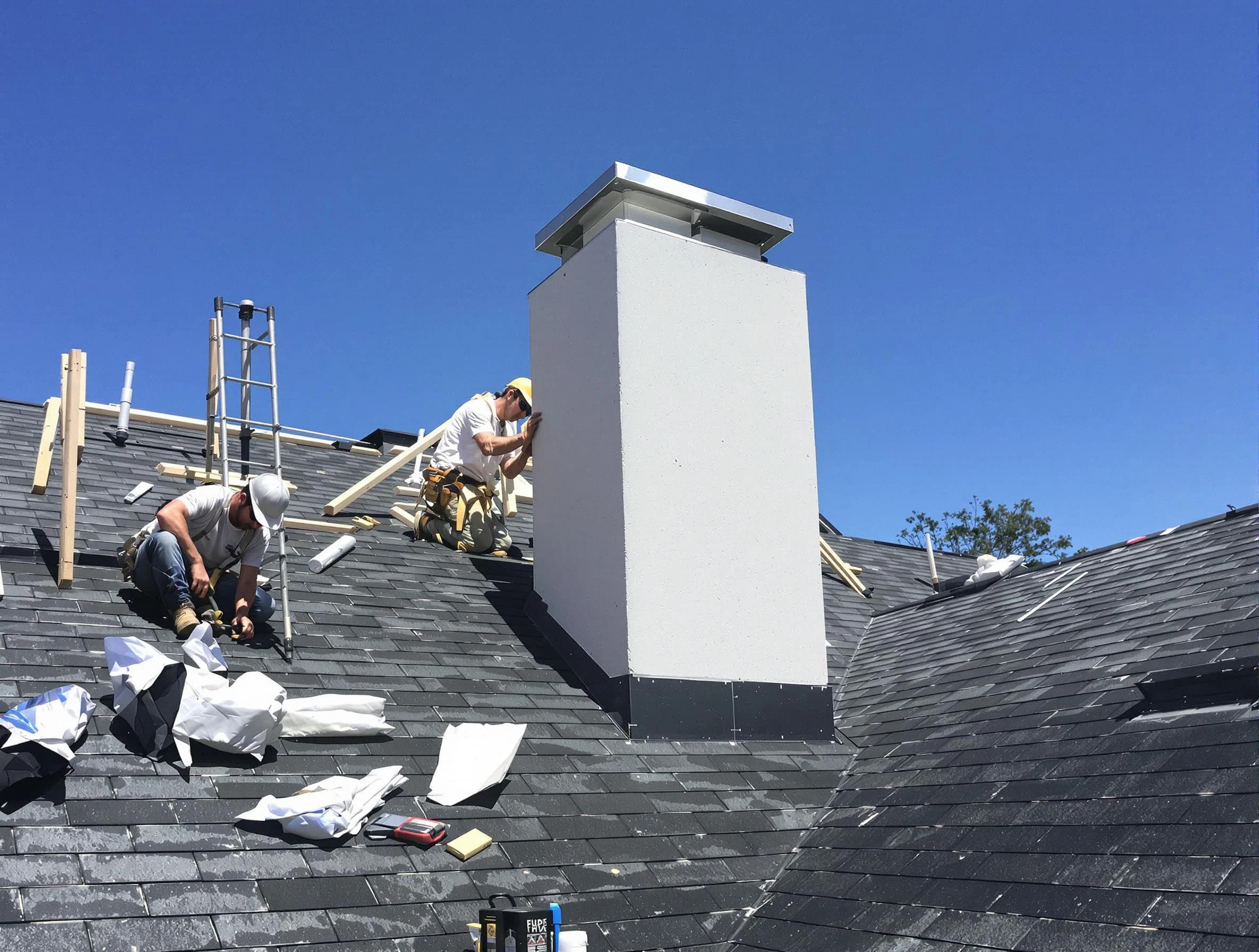 North Plainfield Chimney Sweep crew installing a new chimney in North Plainfield, NJ