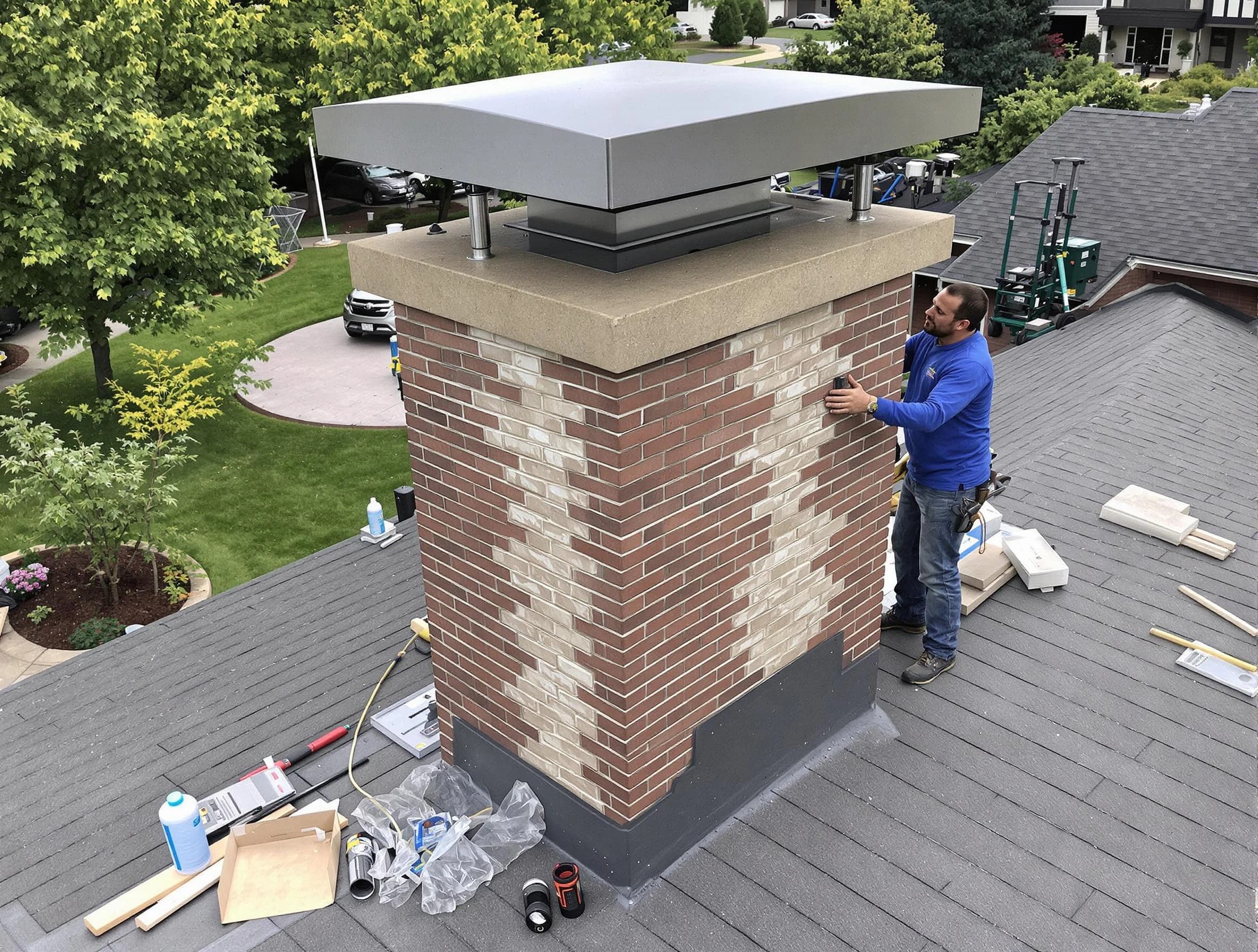 North Plainfield Chimney Sweep team working on a custom chimney remodel in North Plainfield, NJ