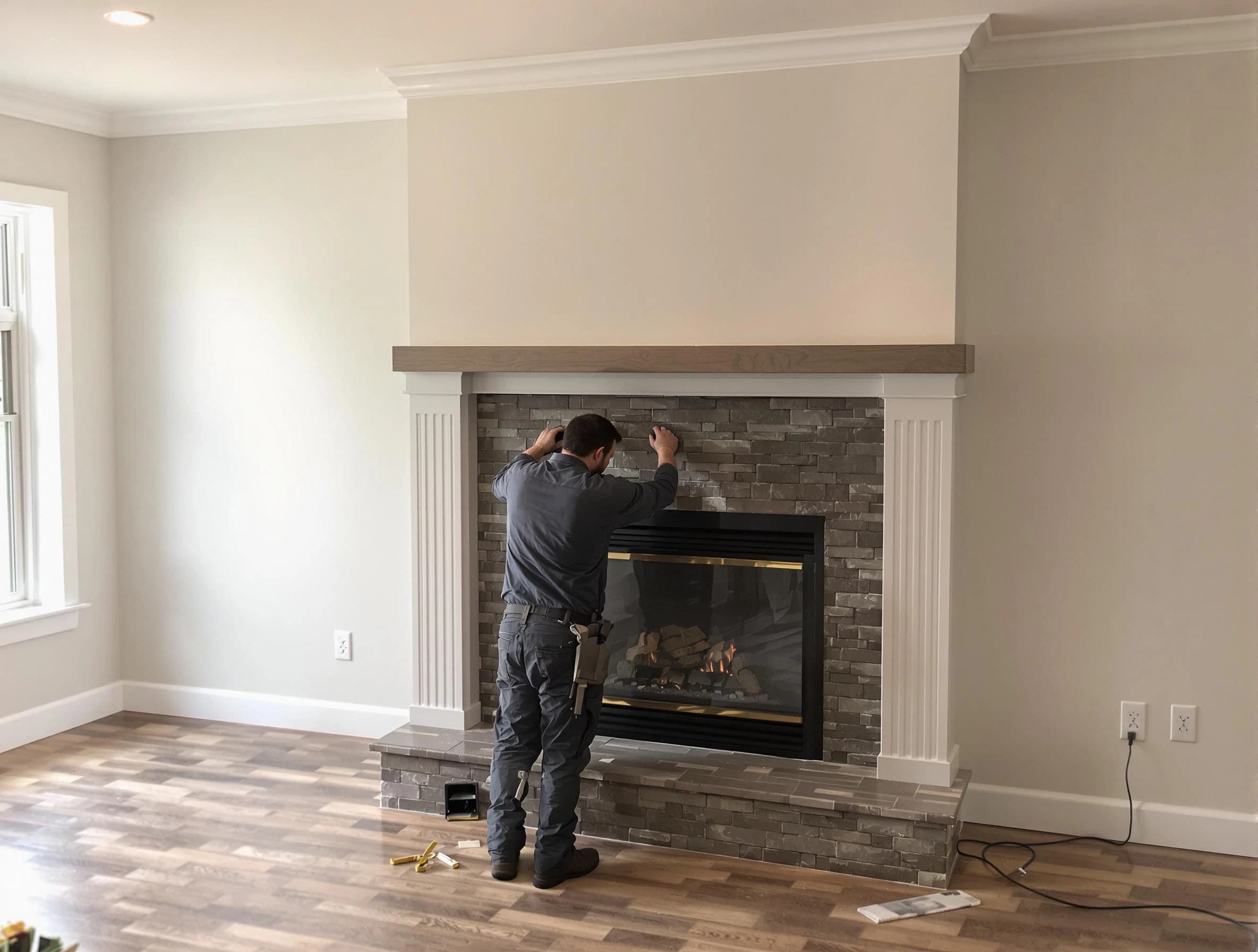 North Plainfield Chimney Sweep finishing a custom fireplace install in North Plainfield, NJ