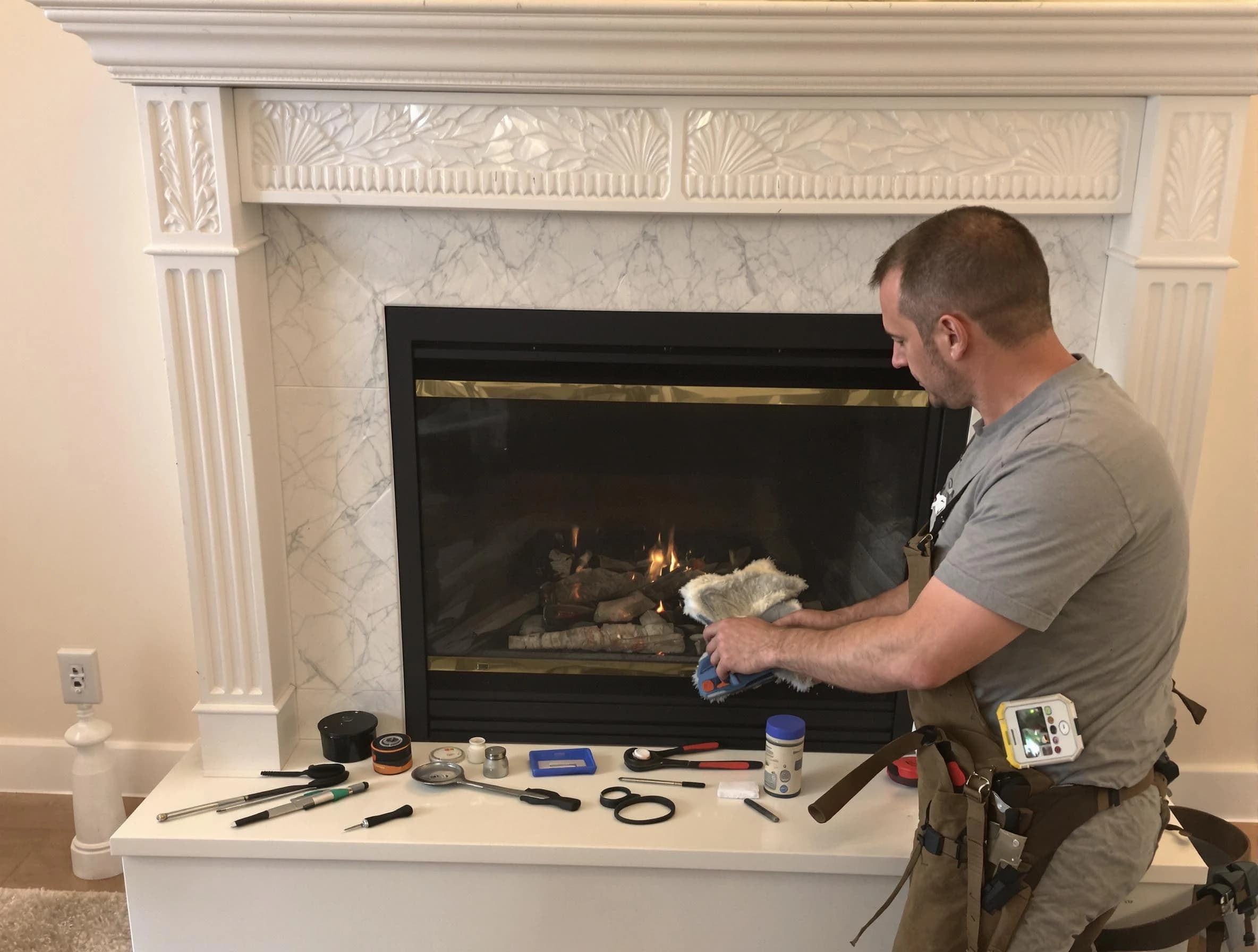 North Plainfield Chimney Sweep performing fireplace maintenance in North Plainfield, NJ